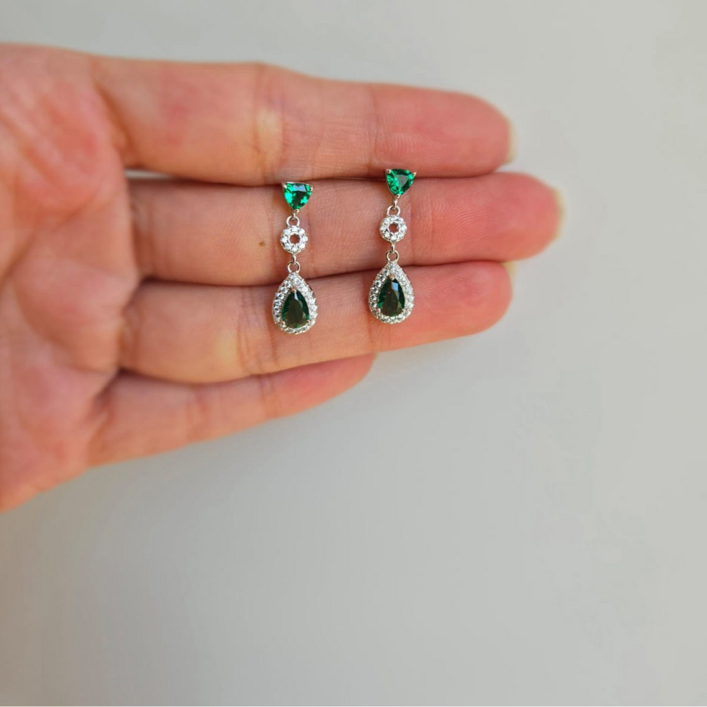 Double drop green earrings