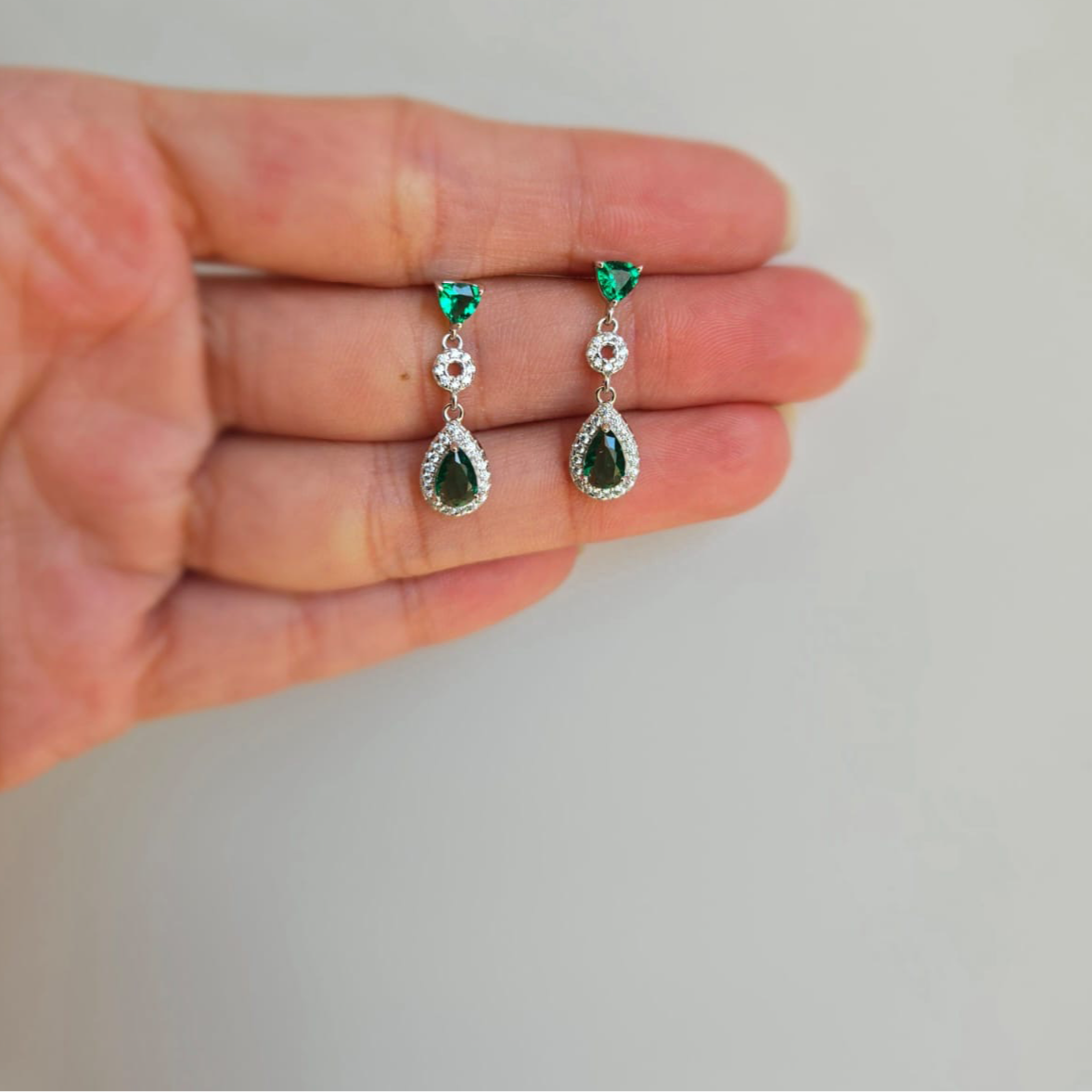 Double drop green earrings