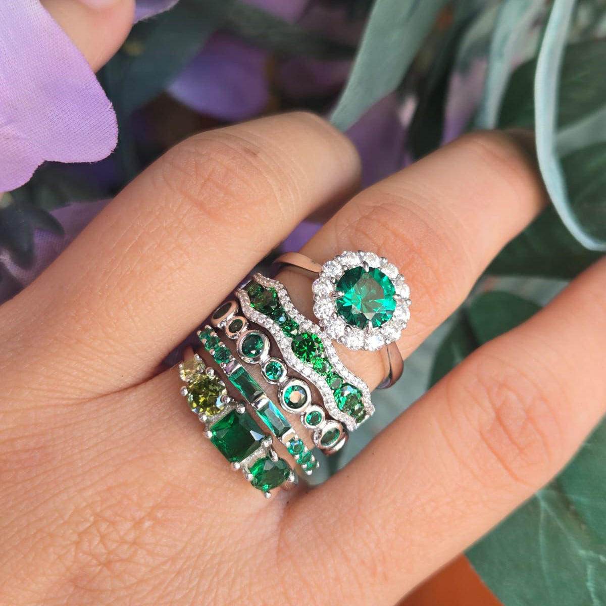 Green Cubic Zirconia Stacking Ring - Terciany 