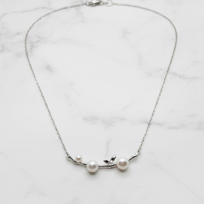 Beautiful Necklace With Bird On Branch And Freshwater Pearls