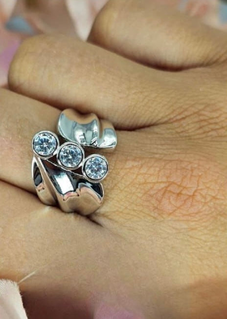 Soft Line Statement Ring With Three Stunning Cubic Zirconia Stones