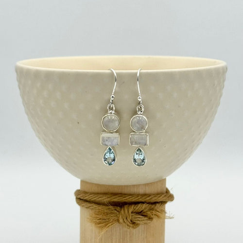 Moonstone and Blue topaz semi Precious stone earrings