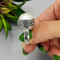 17mm White Mabe Pearl Ring With Filigree Detail - Terciany 