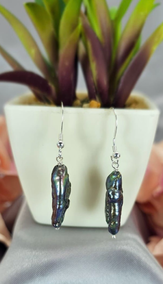 Blue freshwater pearl drop earrings