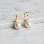 Gold Earrings With Stunning Freshwater Pearl On End - Terciany 