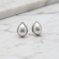 Teardrop Pearl Stud Earrings In Tube Setting