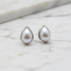 Teardrop Pearl Stud Earrings In Tube Setting