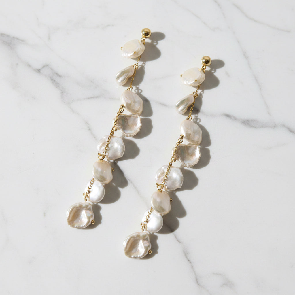 Gold Drop Earrings With Lots Of Dangling Freshwater