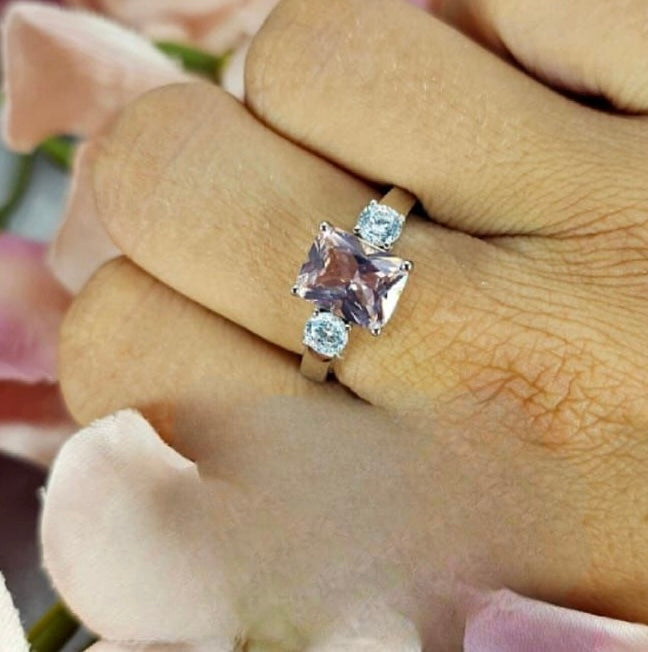 Sterling Silver Ring With Pink And White Cubic Zirconia