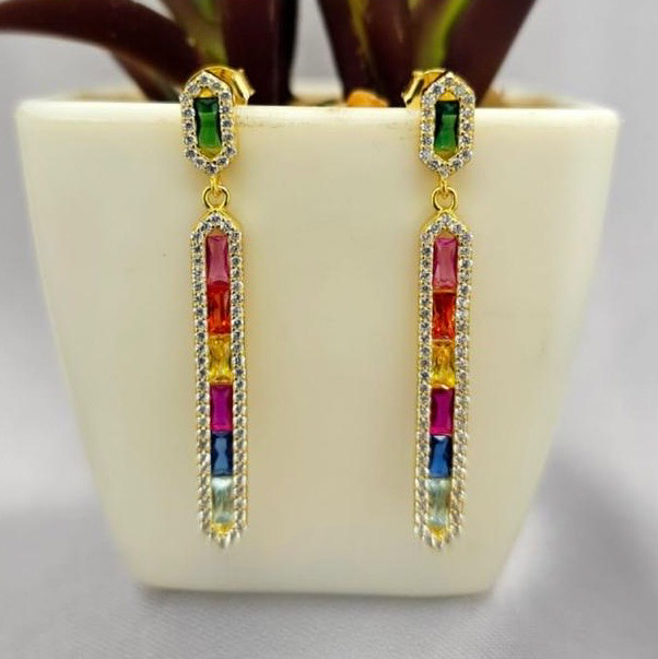 Long Hanging Colourful Drop Earrings - Terciany 