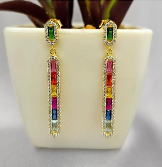 Long hanging colourful drop earrings
