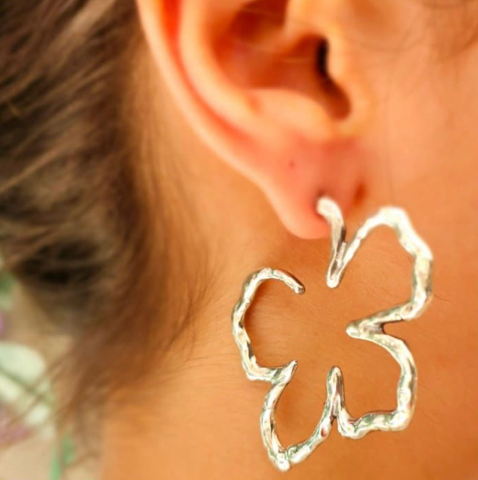 55Mm Sterling Silver Flower Hoop Earrings