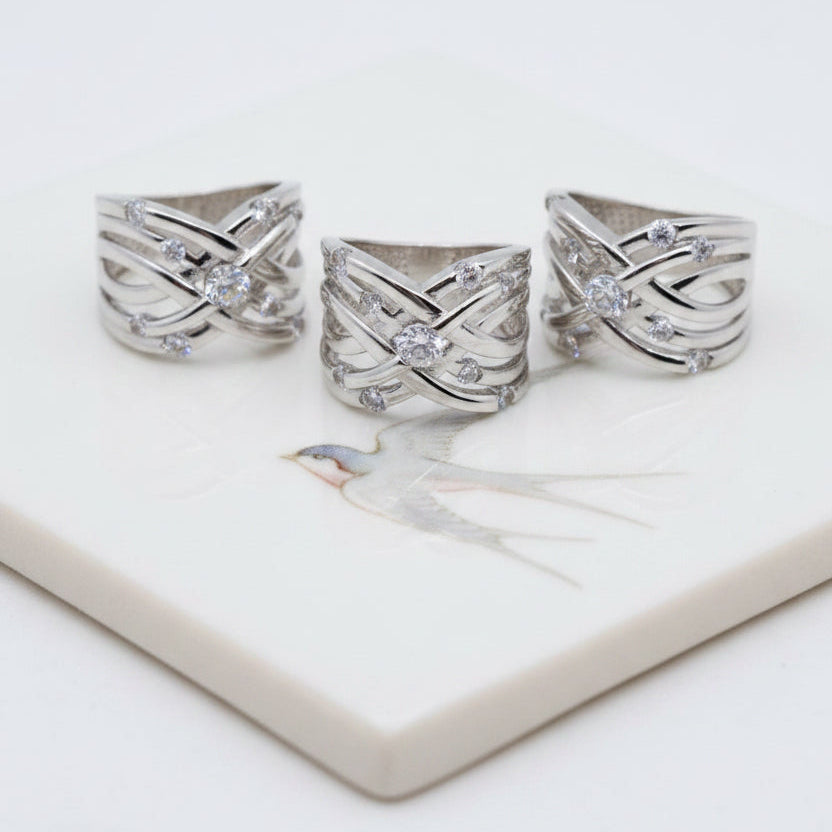 Sterling Silver Criss Cross Statement Ring