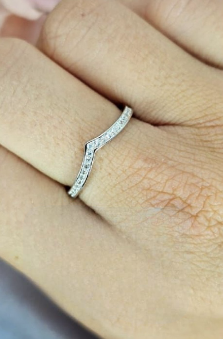 Sterling silver and cubic zirconia pavé wishbone ring