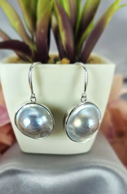 Grey/Blue Blister Mabe Pearl Earrings