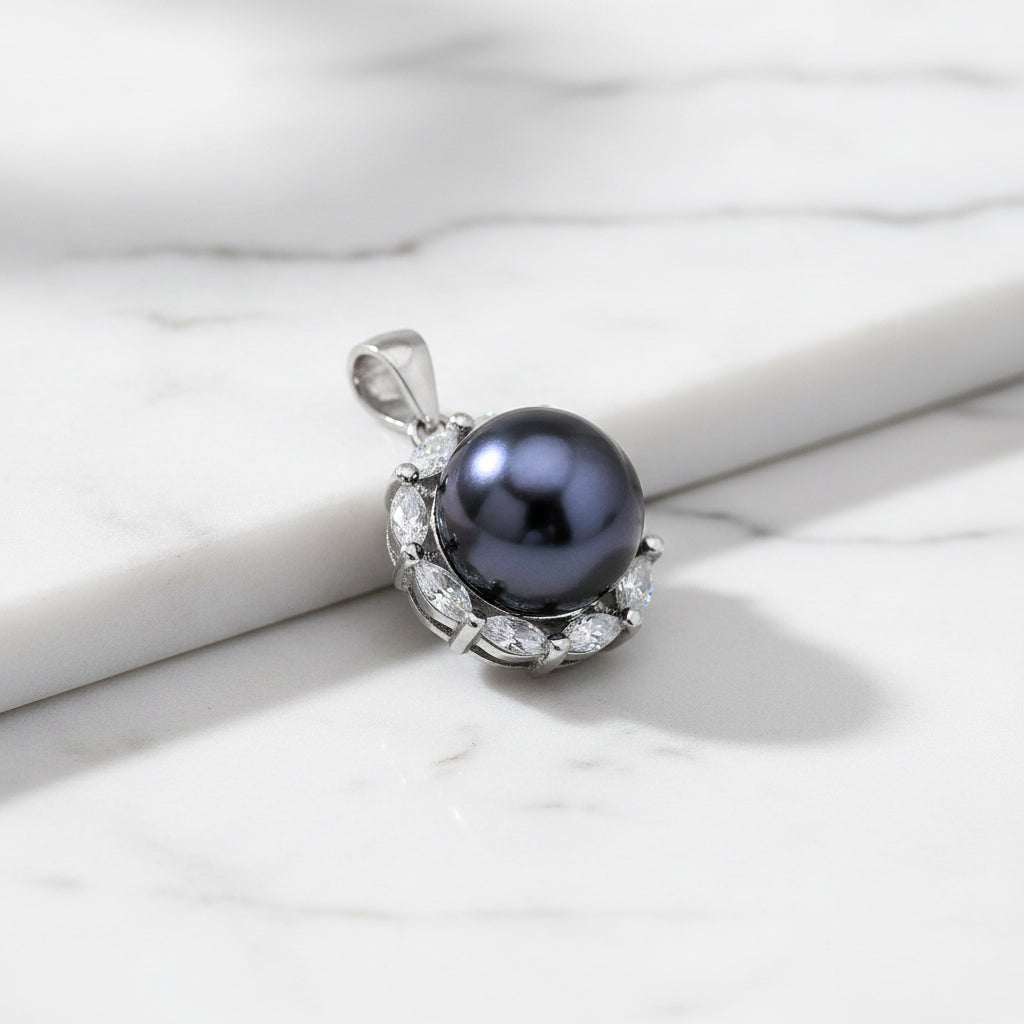 Stunning Blue Pearl Pendant With Cubic Zirconia Around End - Terciany 