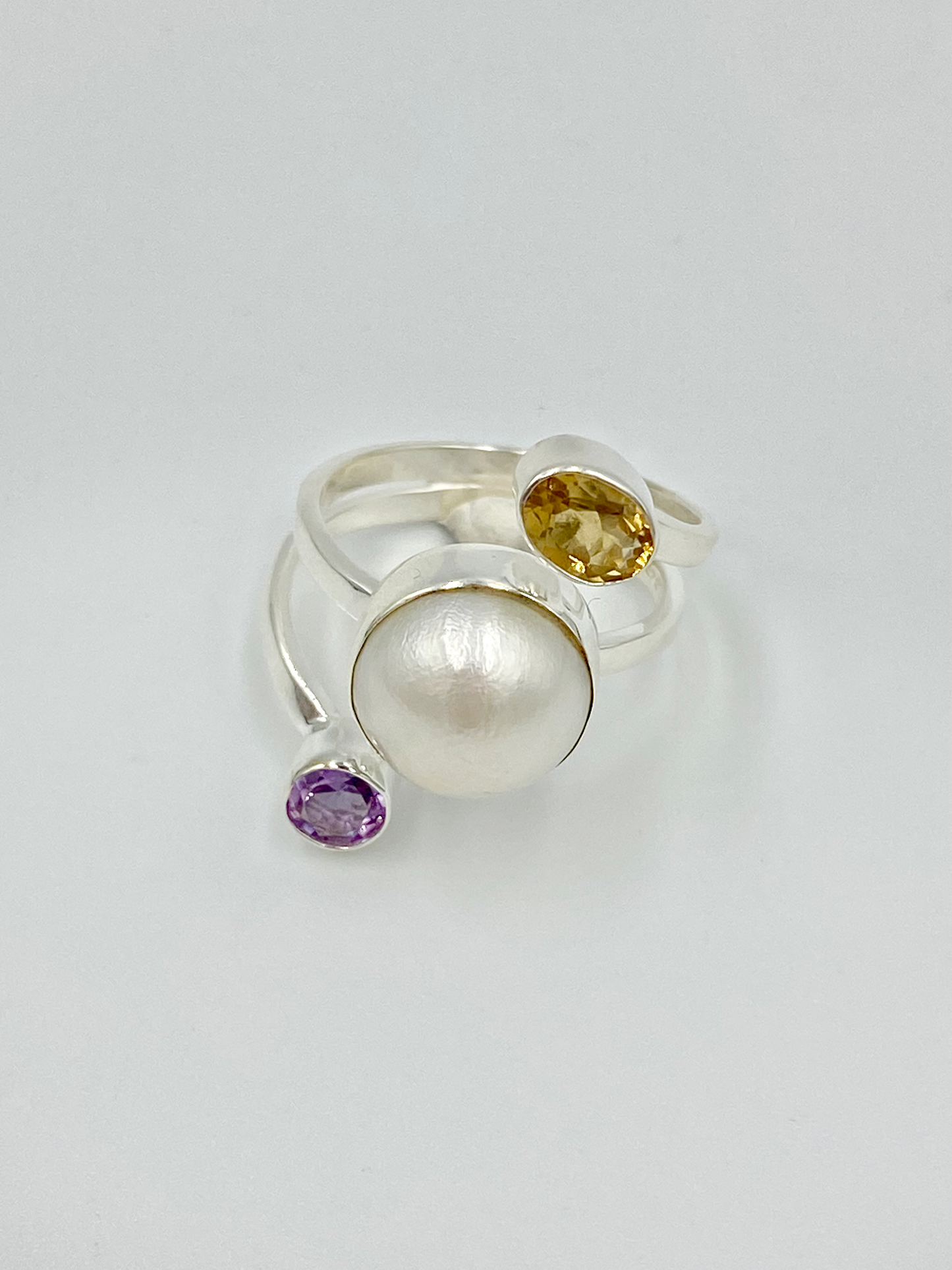 Freshwater pearl and semi precious stone mix ring