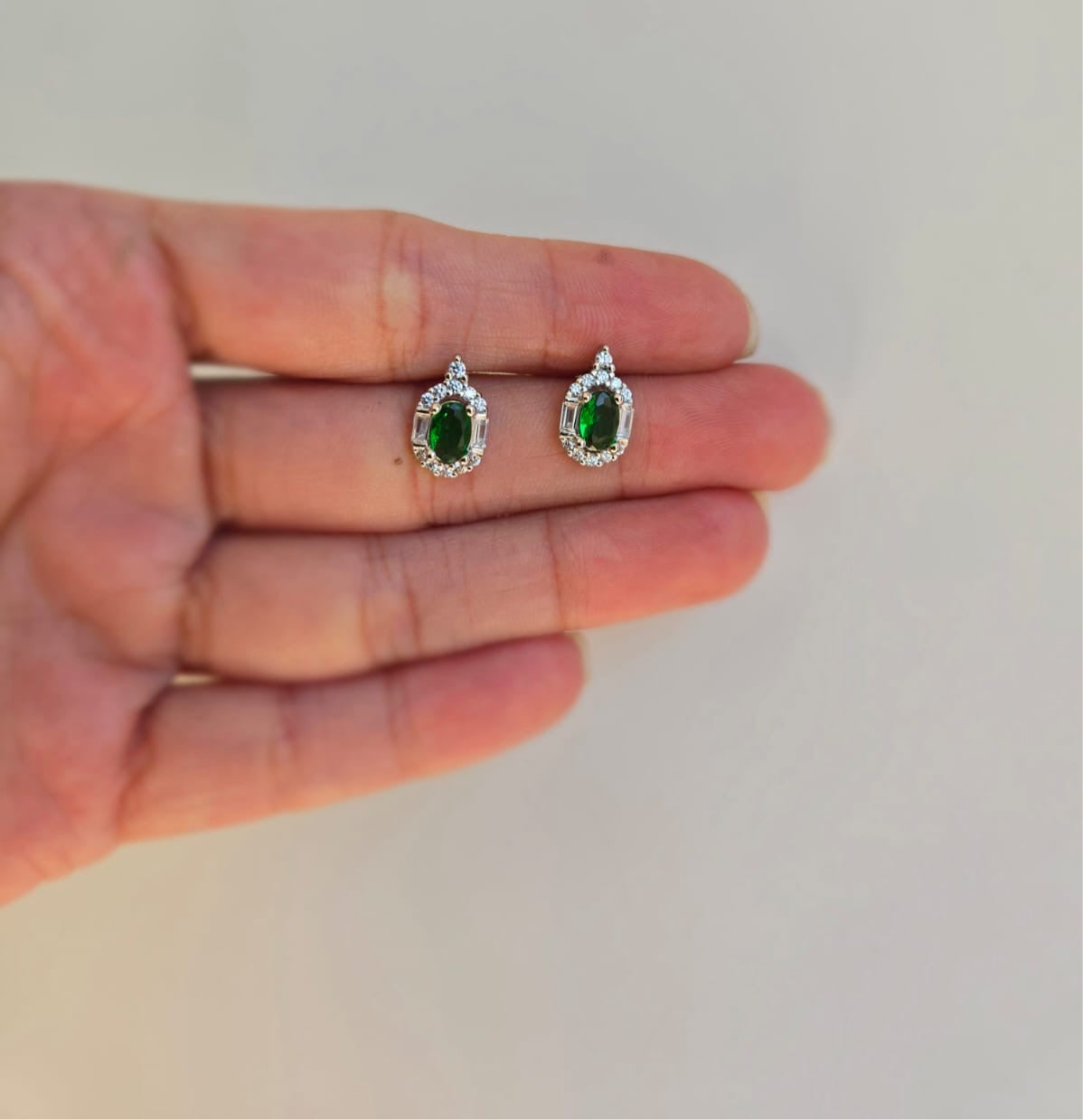 Green rectangular stud earrings