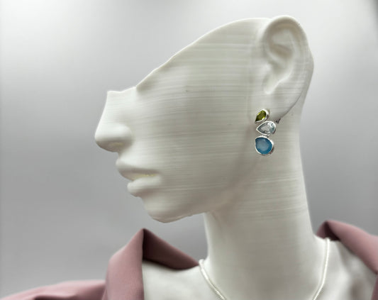Semi precious stone three layered stud earring