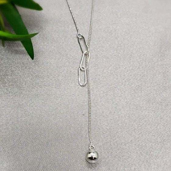 Sterling Silver Necklace With Paperclip Sliding Effect And Ball On End