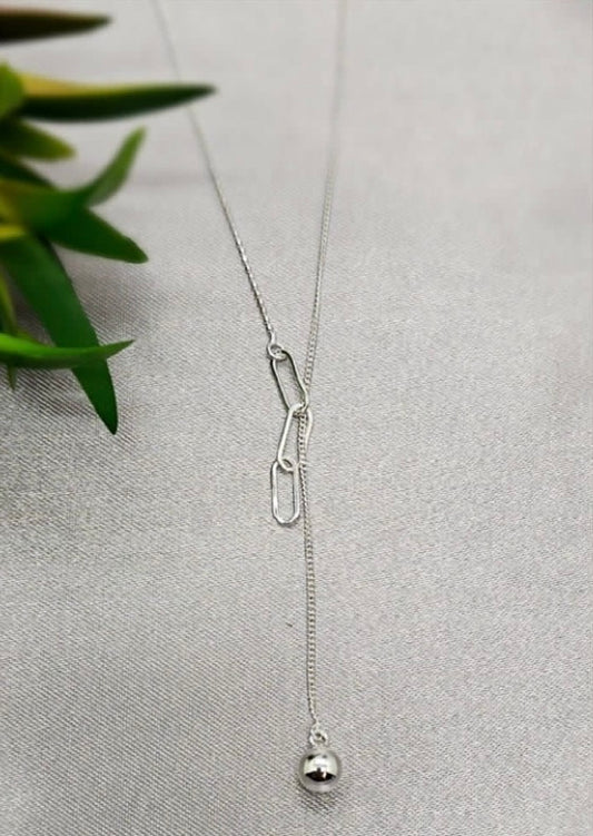 Sterling silver necklace with paperclip sliding effect and ball on end