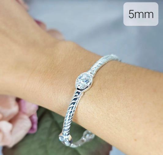 Silver 5mm Bracelet with Cubic Crystal Stone