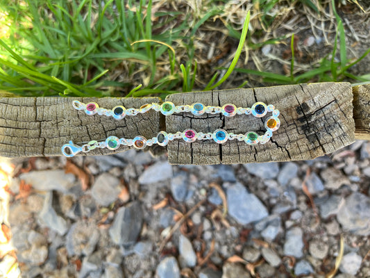 Sterling silver bracelet with rainbow cubic zirconia stones