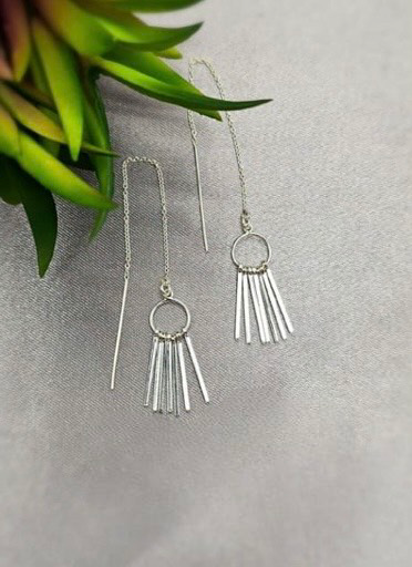 Cute thread earrings with silver tussles