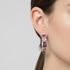 Semi Precious stone Ombre pink Hoop earrings