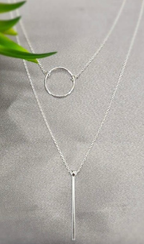 Sterling Silver Double Necklace With Open Circle And Disc