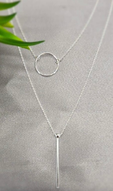 Sterling Silver Double Necklace With Open Circle And Disc