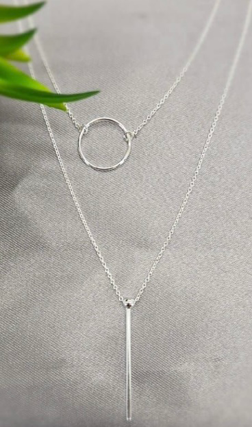 Sterling silver Double necklace with open circle and disc