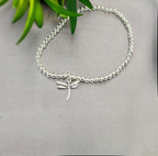 Sterling Silver 3 Mm Ball Elastic Bracelet With Dragonfly - Terciany 
