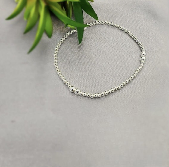 Sterling Silver 2.5 Mm Ball Elastic Bracelet