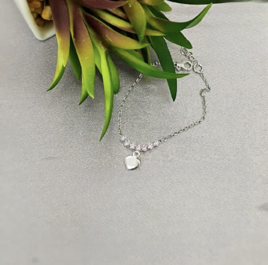 Sterling Silver Baby Bracelet With Pink Cubic Zirconia Detail