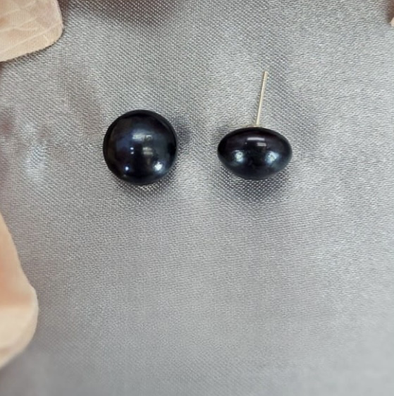 13-14mm dark blue pearl studs earrings