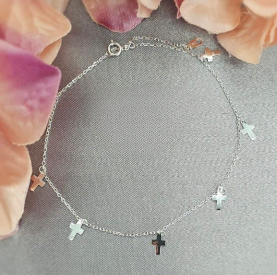 Sterling Silver Bracelet With Lots Of Tiny Crosses