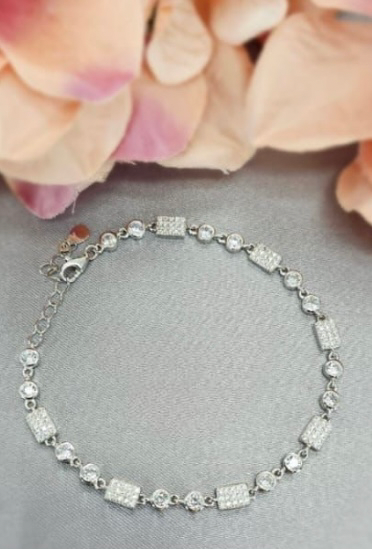 Sterling silver bracelet with pavé cubic zirconia detail