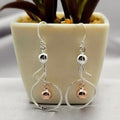 Sterling Silver Drop Earrings With Silver And Rose Gold Ball Detail