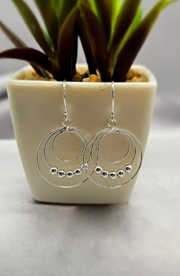 Sterling silver trippel round circle drop earring