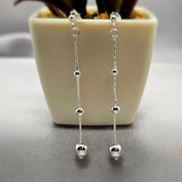 Sterling Silver Chain Drops With Three Balls