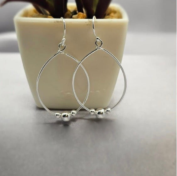 Oval Drop Earrings with Small Balls