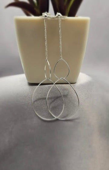 Sterling silver drops with double teardrop hoops