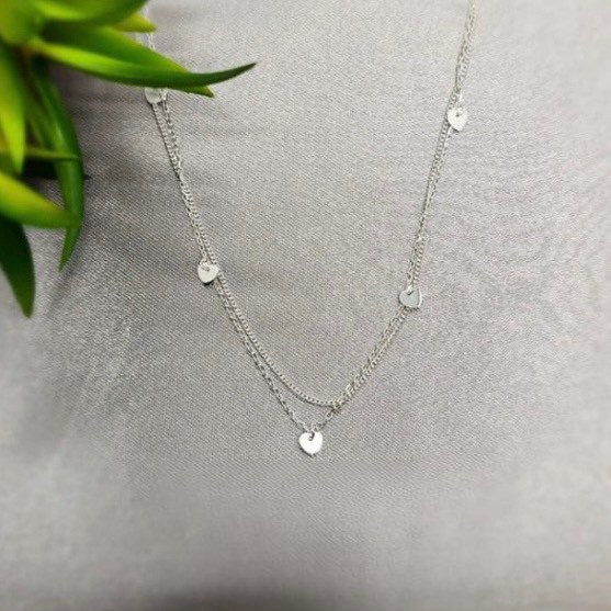 Double Necklace With Shiny Tiny Hearts