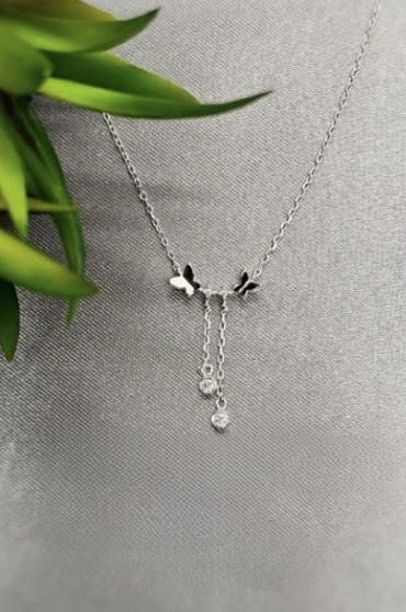 Sterling silver butterfly necklace with dangling crystals