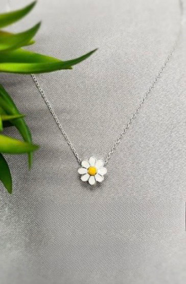 Yellow Enamel Floating Daisy Necklace