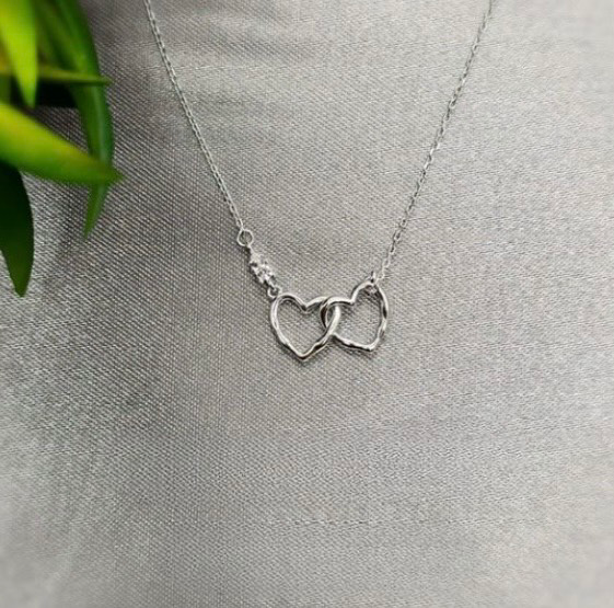 Beautiful Double Heart Necklace With Little Bling On Side