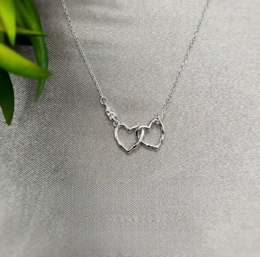 Beautiful double heart necklace with little bling on side