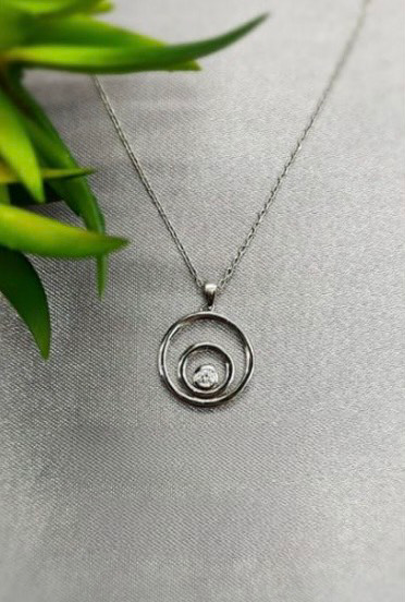 Sterling silver necklace with three circles and cubic zirconia centre