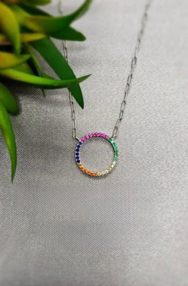 Sterling silver necklace with cubic zirconia rainbow coloured stones